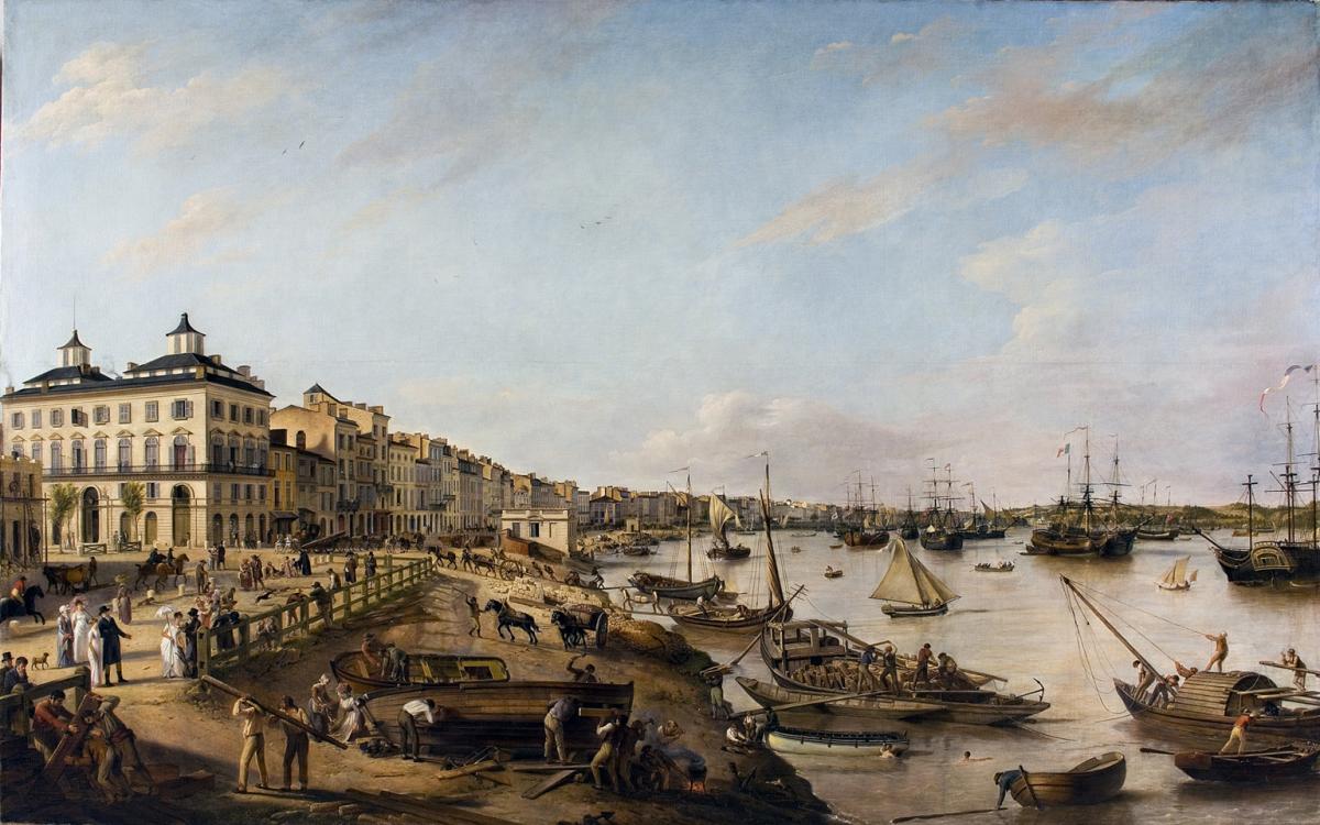 Pierre Lacour. "Vue d'une partie du port et des quais de Bordeaux" © Musée des Beaux-Arts-mairie de Bordeaux. Cliché F.Deval