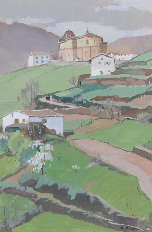 R. RODES, Vue générale de Bidarray. Gouache, 1958. Collection particulière